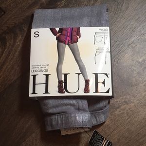 HUE Brushed Metal Skinny Jeanz in Steel NWT